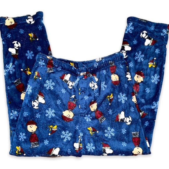Peanuts Pants Snoopy Charlie Brown Christmas Plush Velour Pajama
